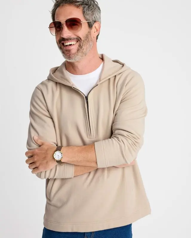 Cotton Traders Hooded Half Zip Top in Grey, Cotton/Polyester