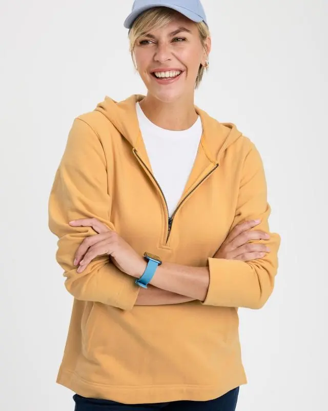 Cotton Traders Hooded Half Zip Top in Yellow, Cotton/Polyester