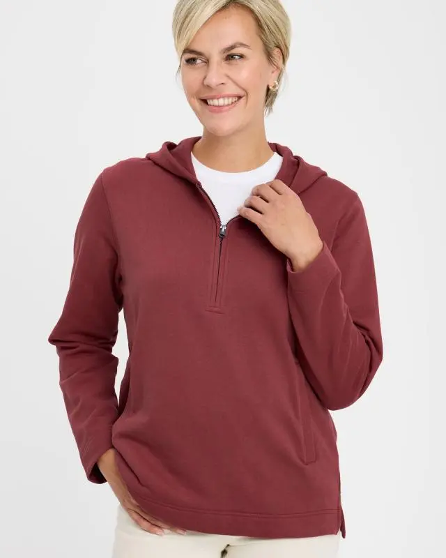 Cotton Traders Hooded Half Zip Top in Pink, Cotton/Polyester
