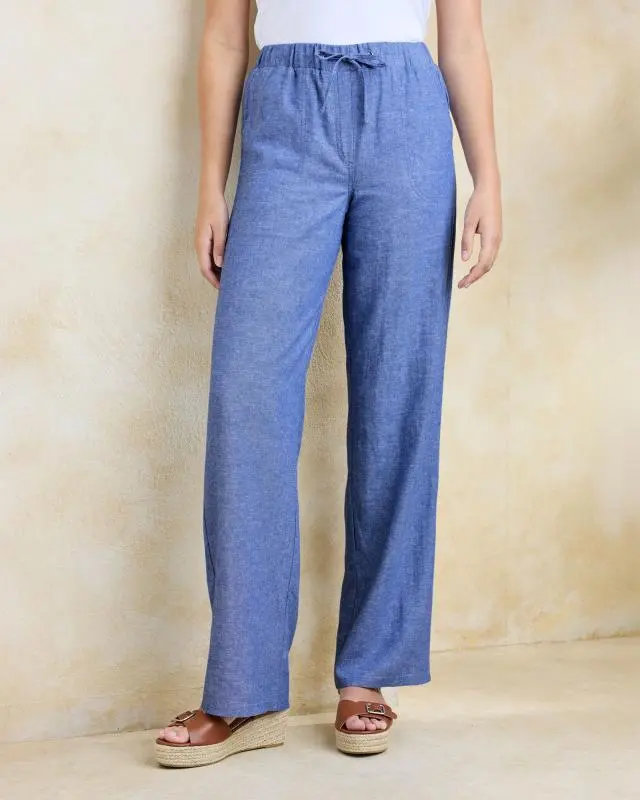 Cotton Traders Women's Linen Blend Relaxed Fit Trousers in Blue, Viscose