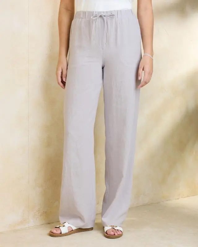 Cotton Traders Women's Linen Blend Relaxed Fit Trousers in Grey, Viscose