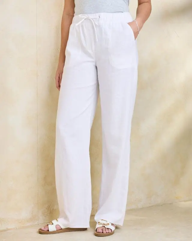 Cotton Traders Women's Linen Blend Relaxed Fit Trousers in White, Viscose