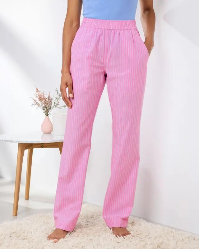 Cotton Traders Women's Cotton Lounge Trousers in Pink, 100% Cotton