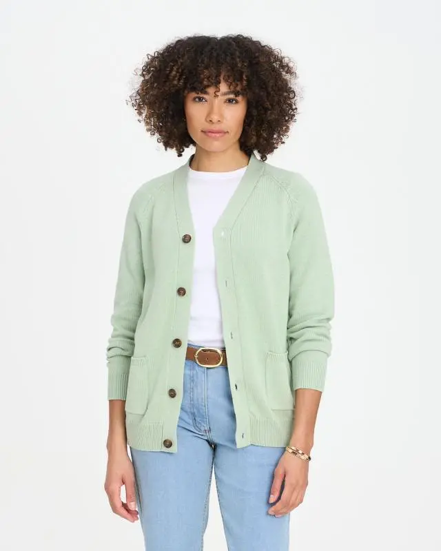 Cotton Traders Cotton Button Through Cardigan in Green, 100% Cotton