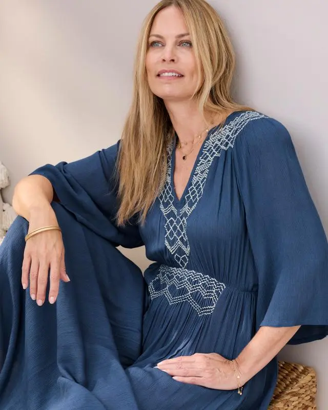 Cotton Traders Women's Embroidered Maxi Dress in Blue, 100% Viscose