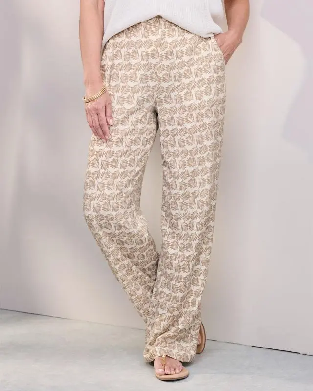Cotton Traders Women's Pull On Printed Wide Leg Trousers in Cream, 100% Viscose