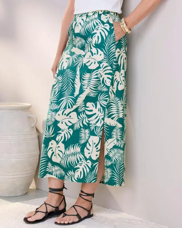 Cotton Traders Women's Printed Pull On Maxi Skirt in Green