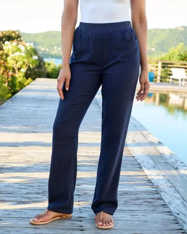 Cotton Traders Women's Premium Pull On Linen Blend Relaxed Fit Trousers in Navy, Cotton/Viscose/Elastane