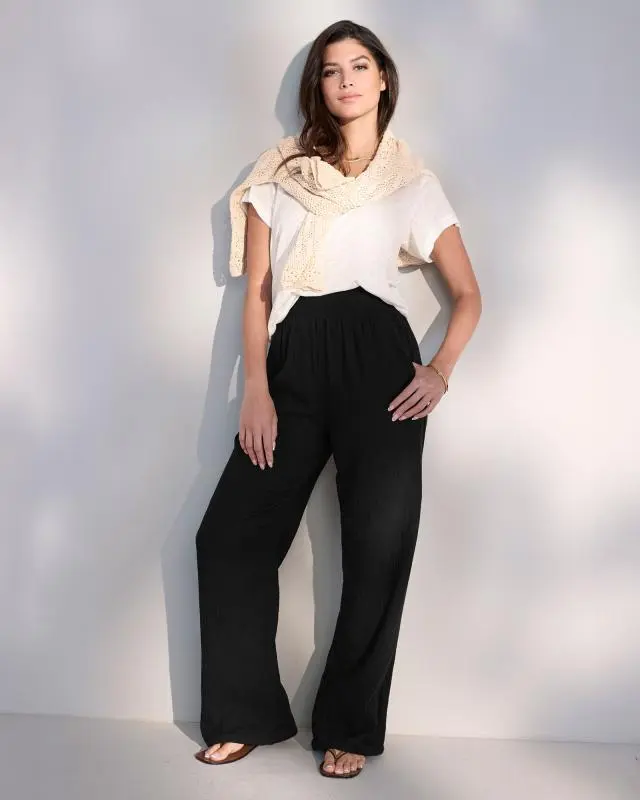 Cotton Traders Women's Double Cotton Pull On Trousers (31" Inside Leg) in Black, 100% Cotton