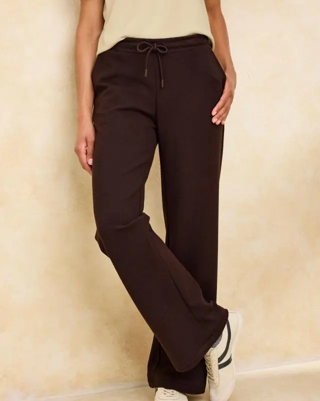 Cotton Traders Women's Soft Touch Wide Leg Jogger in Brown, Polyester/Elastane