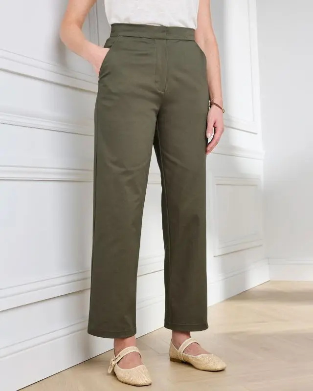 Cotton Traders Women's Ankle Grazer Chino Trouser in Green, Cotton/Elastane