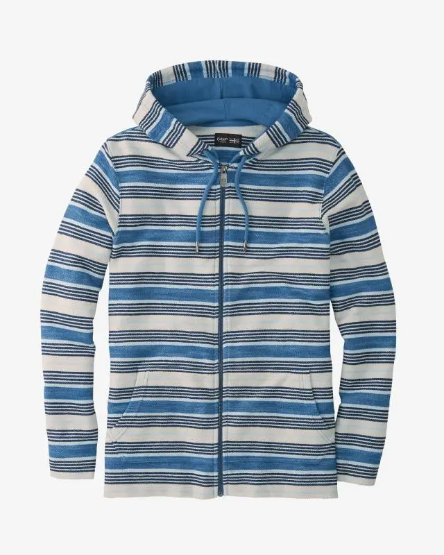 Cotton Traders Stripe Hooded Zip Through Coastal Top in Admiral, 100% Cotton