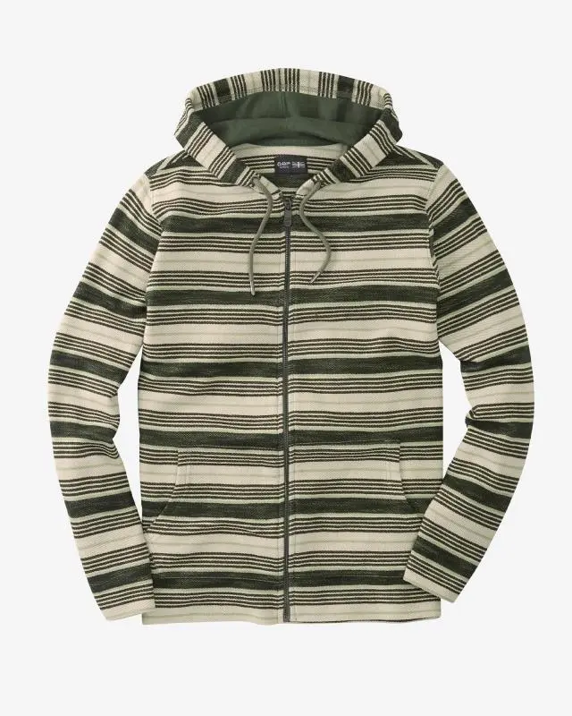 Cotton Traders Stripe Hooded Zip Through Coastal Top in Green, 100% Cotton