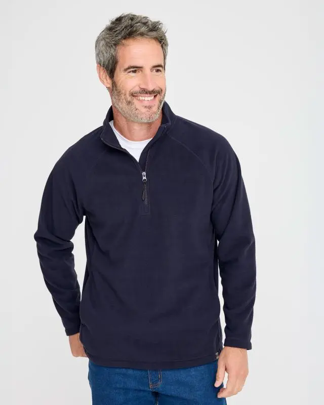 Cotton Traders Microfleece Half Zip Top in Navy, Rubber