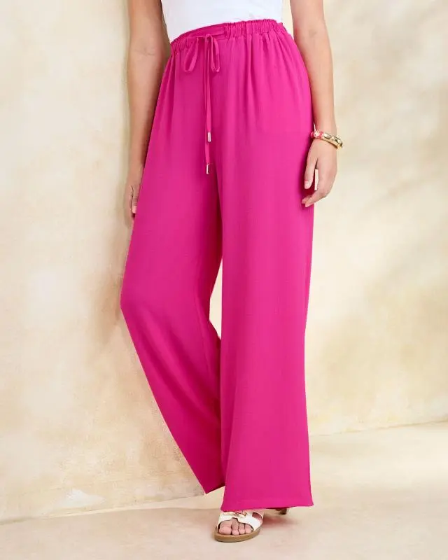 Cotton Traders Women's Pull On Drawcord Trousers in Pink, Polyester/Elastane