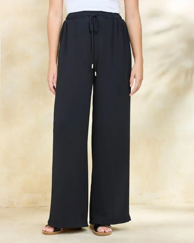 Cotton Traders Women's Pull On Drawcord Trousers in Black, Polyester/Elastane