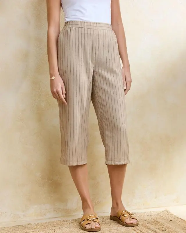 Cotton Traders Women's Linen Blend Cropped Trousers, Viscose