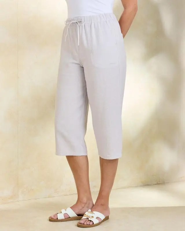 Cotton Traders Women's Linen Blend Relaxed Fit Cropped Trousers in Grey, Viscose