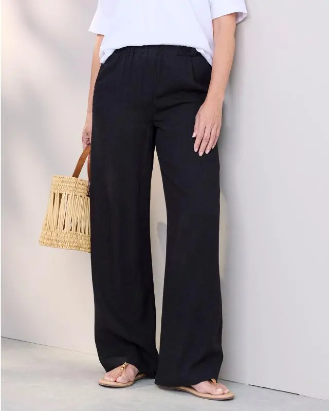 Cotton Traders Women's Viscose Linen Blend Trousers in Black