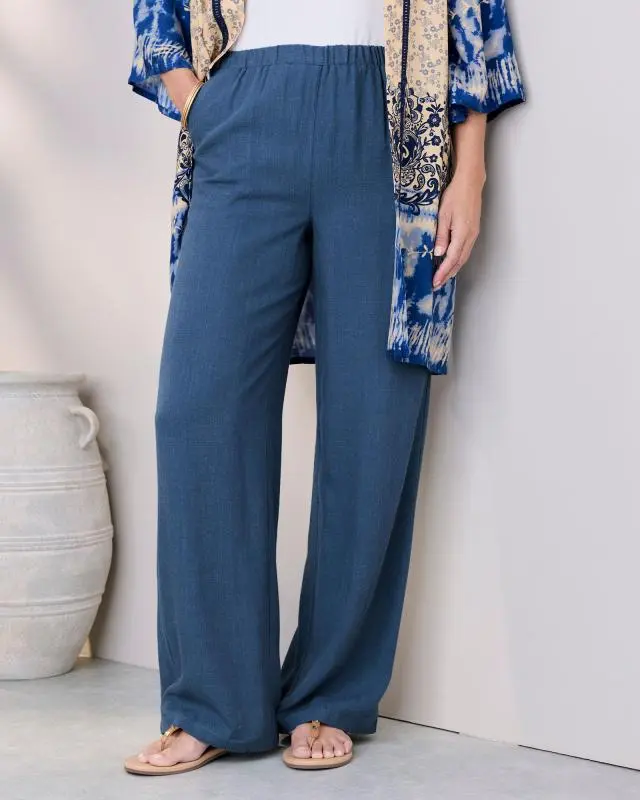 Cotton Traders Women's Viscose Linen Blend Trousers in Blue