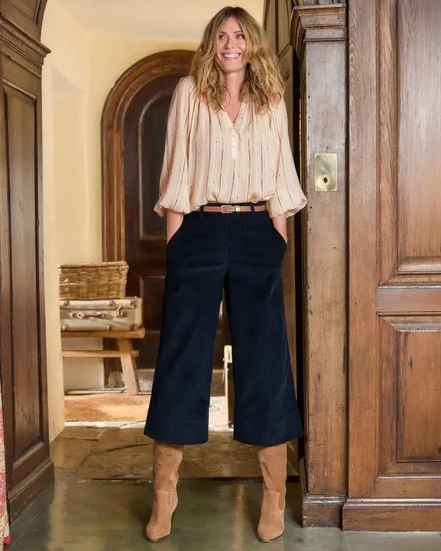 Cotton Traders Women's Wide Leg Cord Culottes in Navy, 100% Cotton