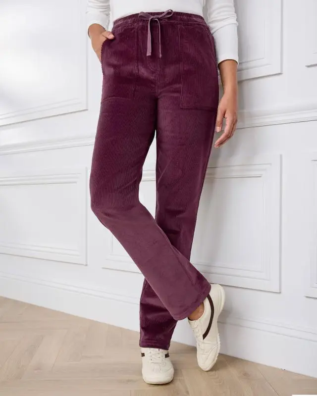 Cotton Traders Women's Cord Pull On Trousers in Purple, Cotton/Elastane