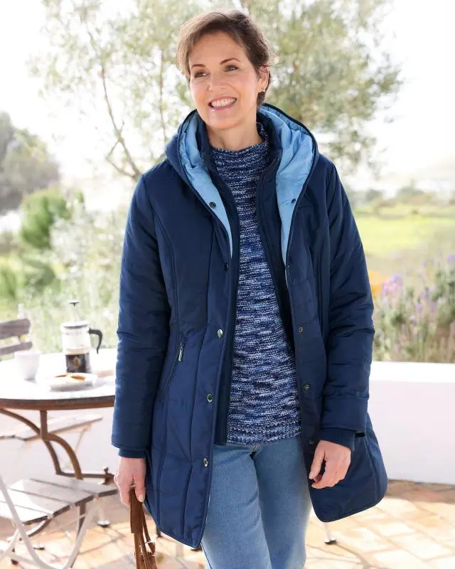 Cotton Traders Women's Padded Hooded Jacket in Navy, 100% Polyester