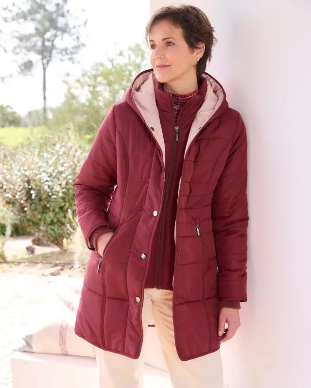 Cotton Traders Women's Padded Hooded Jacket in Red, 100% Polyester