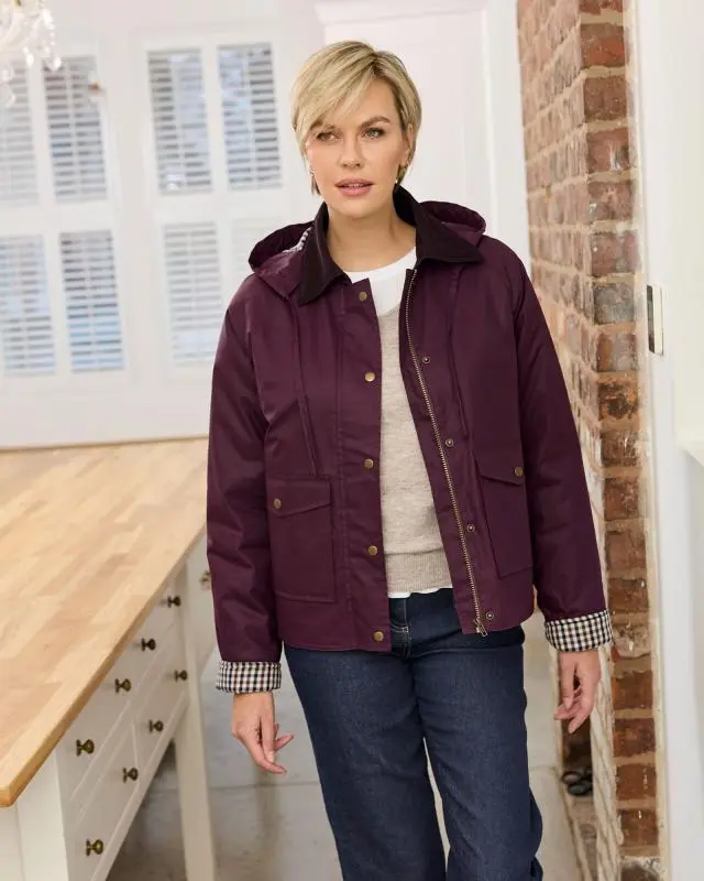 Cotton Traders Women's Wax Look Hooded Jacket in Purple, 100% Cotton