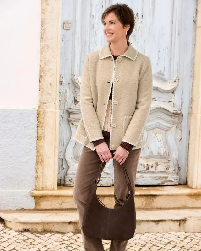 Cotton Traders Women's Wool Look Jacket With Patch Pockets in Grey, 100% Polyester