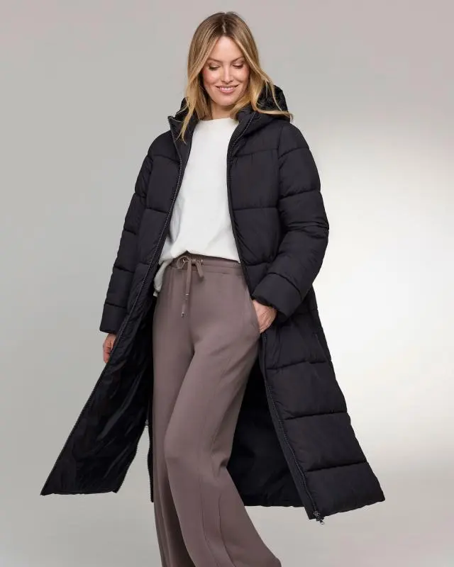 Cotton Traders Women's Longline Padded Jacket in Black, 100% Polyester