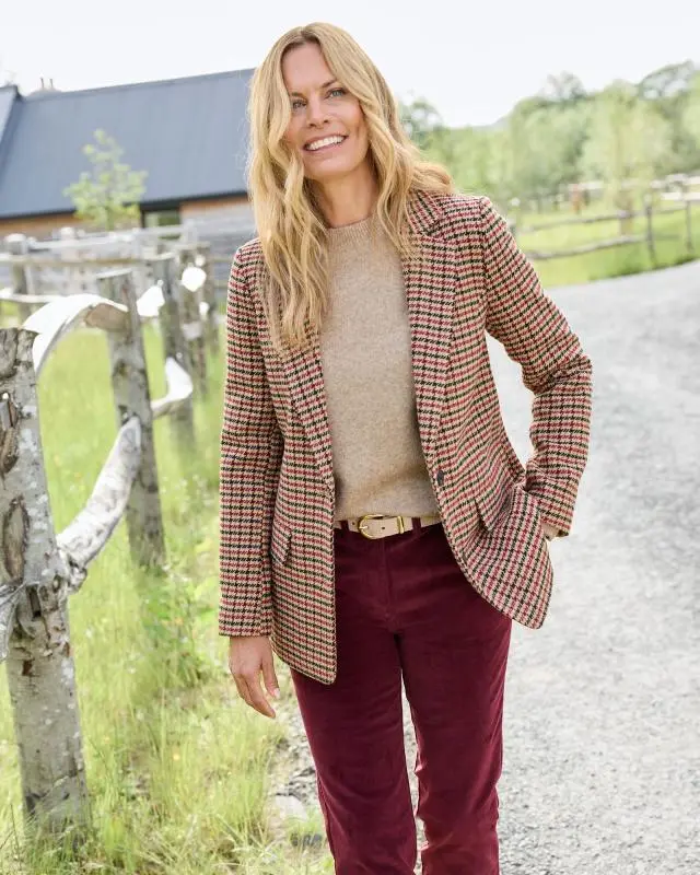 Cotton Traders Women's Check Blazer in Brown, Cotton/Polyamide/Viscose