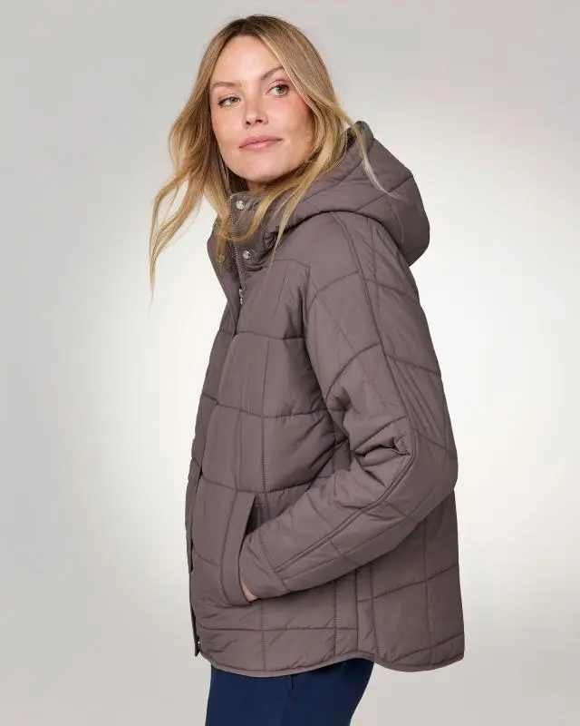 Cotton Traders Women's Showerproof Quilted Zip Through Jacket in Brown, 100% Polyester