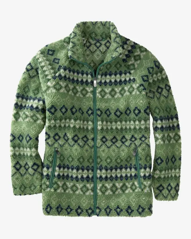 Cotton Traders Printed Borg Fleece Jacket in Green, 100% Polyester