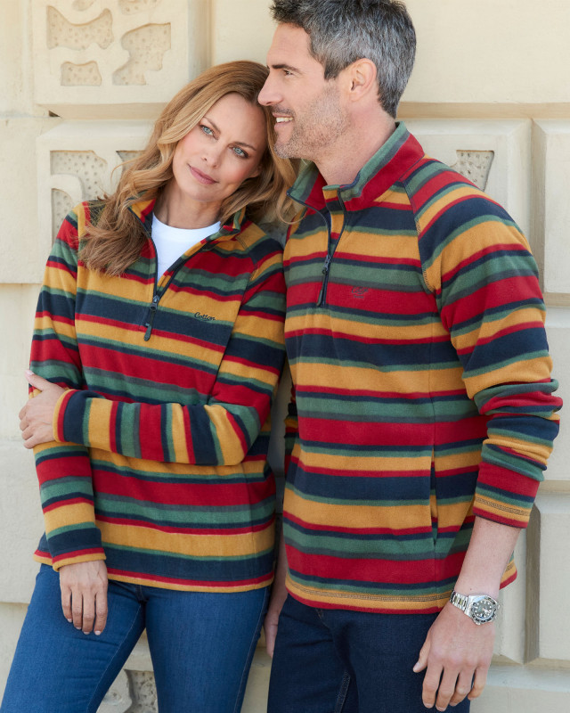 Cotton Traders Recycled Printed Microfleece Half Zip Top in Multi