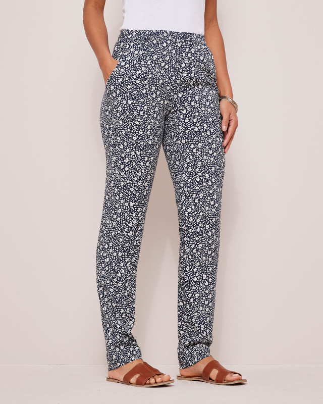 Cotton Traders Women's Pull-On Tapered-Leg Trousers in Blue