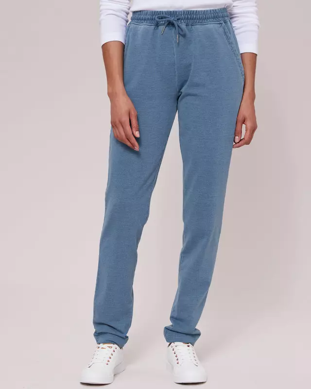 Cotton Traders Women's Relaxed Pull-On Jersey Denim Joggers in Blue