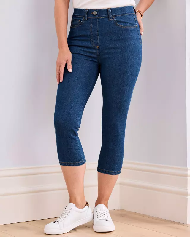 Cotton Traders Women's Crop Pull-On Stretch Jeggings in Blue