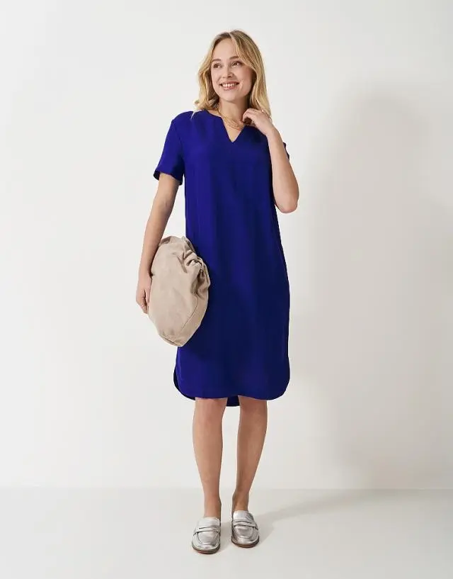 Crew Clothing Lea Linen Blend Shift Dress in Blue