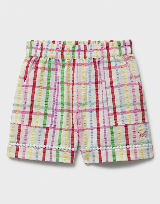 Crew Clothing Checked Cotton Shorts in White and Multi Check