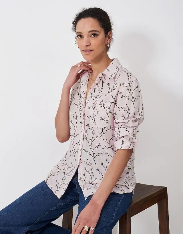 Crew Clothing Linen Blend Shirt in Cherry Blossom Print