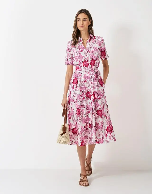 Crew Clothing Fern Darted Shirt Dress in Pink Print
