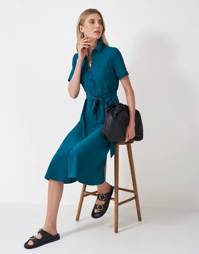 Crew Clothing Bethany Cotton & Lyocell Shirt Dress in Blue