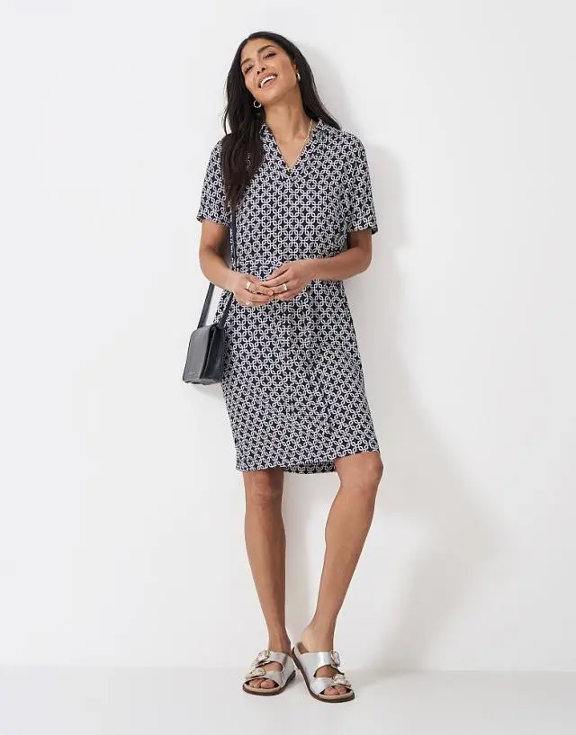 Crew Clothing Nila Dress in Navy Geo Print