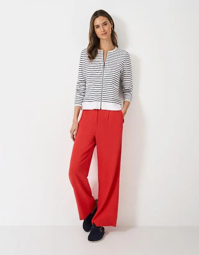Crew Clothing Carrie Knitted-Cotton Bomber in White & Navy Stripe