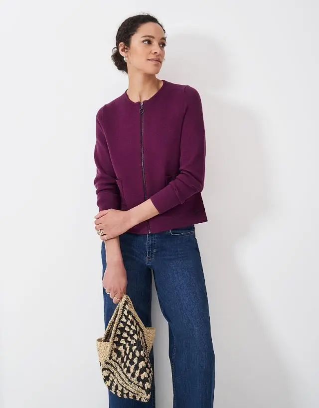Crew Clothing Carrie Knitted Bomber in Purple