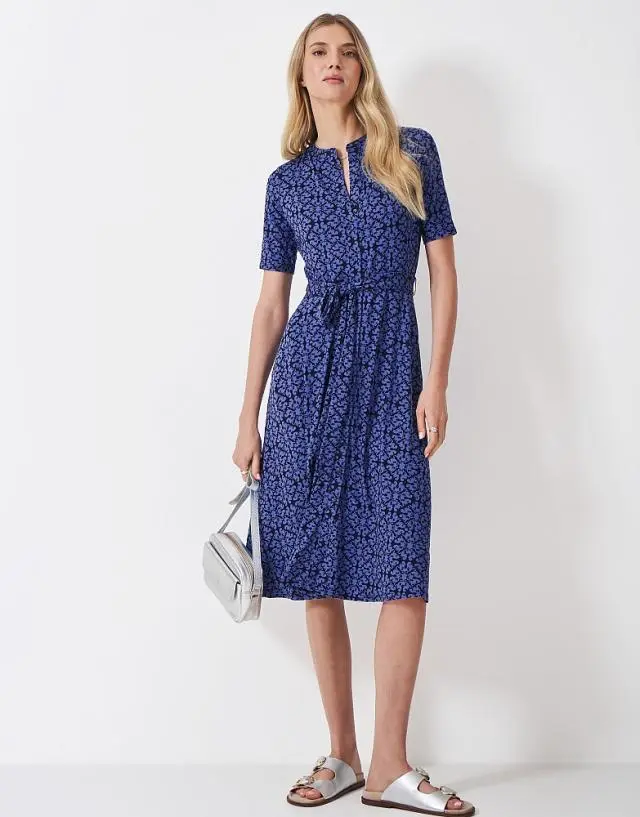 Crew Clothing Emila Shirt Dress in Blue Tile