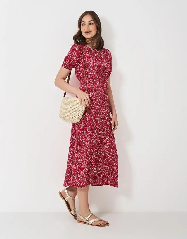 Crew Clothing Ella Tea Dress in Red Floral Print