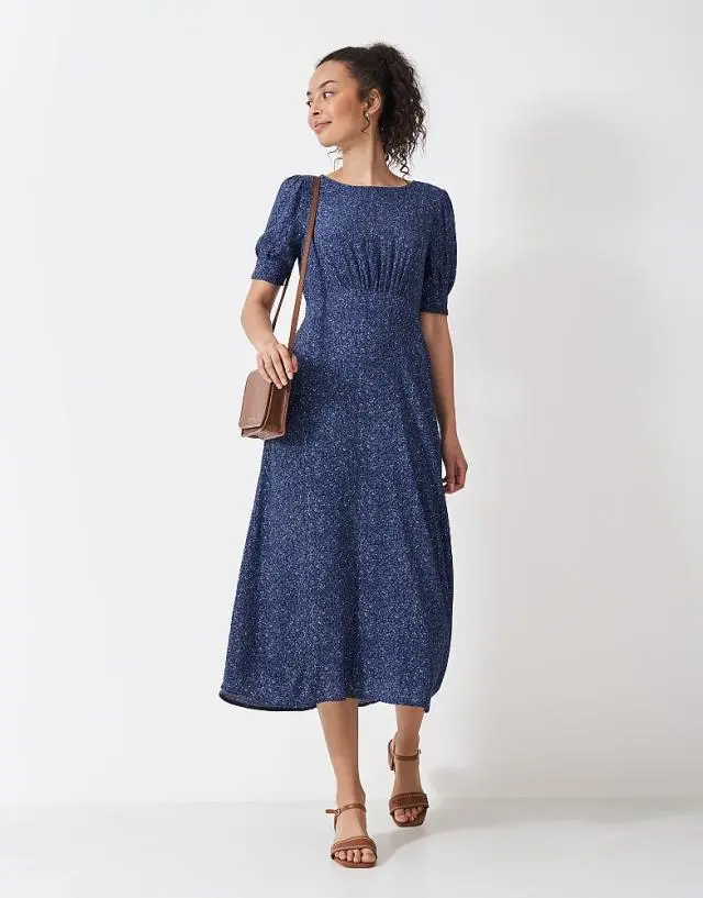 Crew Clothing Ella Tea Dress in Blue Floral Print