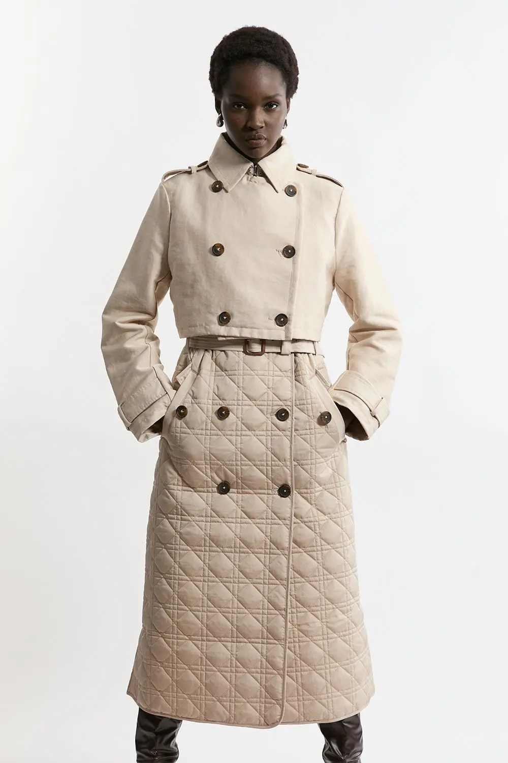 Pockets For Women Hybrid Quilted Belted Trench Coat